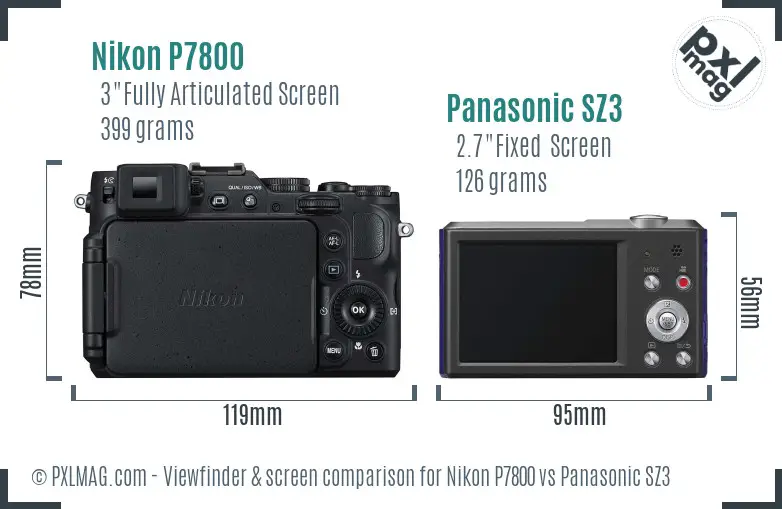 Nikon P7800 vs Panasonic SZ3 Screen and Viewfinder comparison