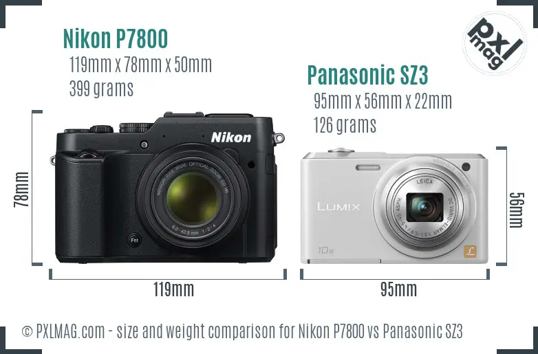 Nikon P7800 vs Panasonic SZ3 size comparison