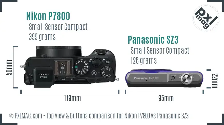 Nikon P7800 vs Panasonic SZ3 top view buttons comparison