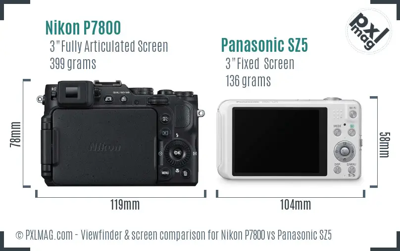 Nikon P7800 vs Panasonic SZ5 Screen and Viewfinder comparison