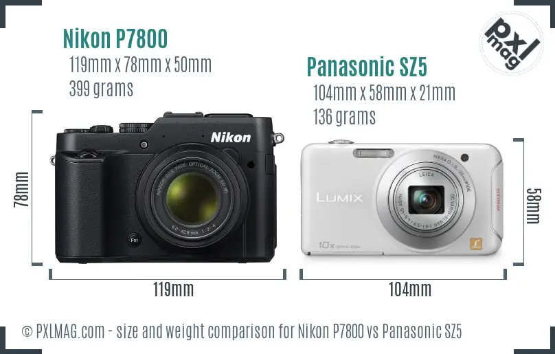 Nikon P7800 vs Panasonic SZ5 size comparison