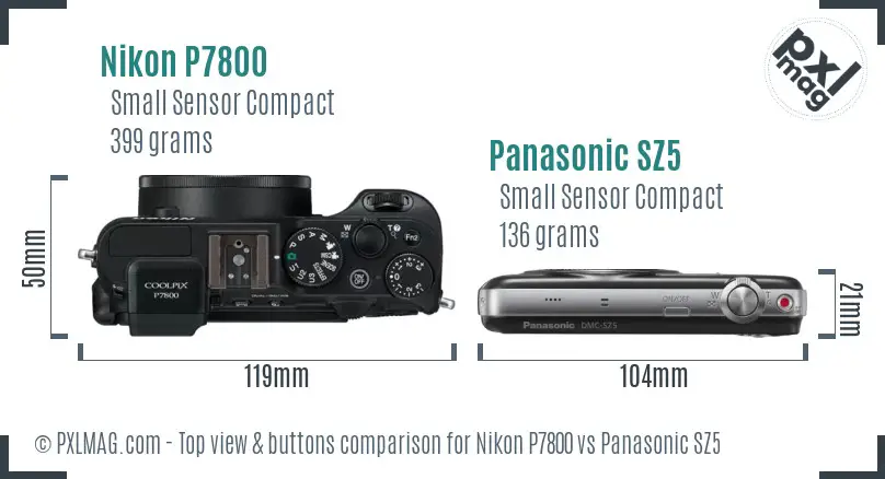 Nikon P7800 vs Panasonic SZ5 top view buttons comparison