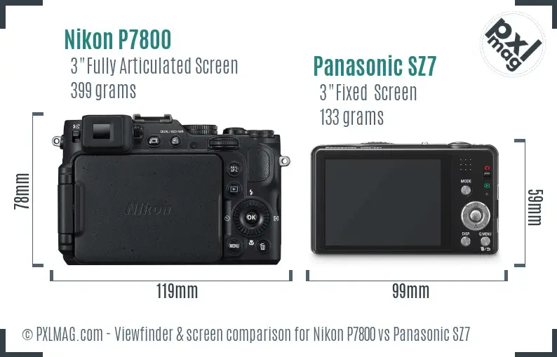 Nikon P7800 vs Panasonic SZ7 Screen and Viewfinder comparison