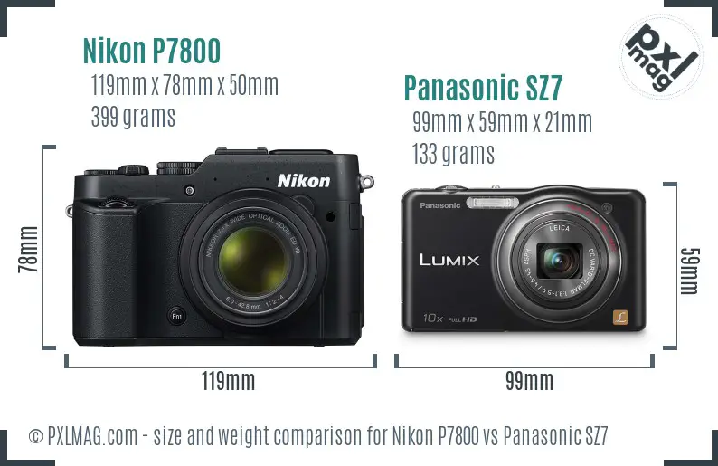 Nikon P7800 vs Panasonic SZ7 size comparison