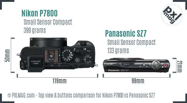 Nikon P7800 vs Panasonic SZ7 top view buttons comparison