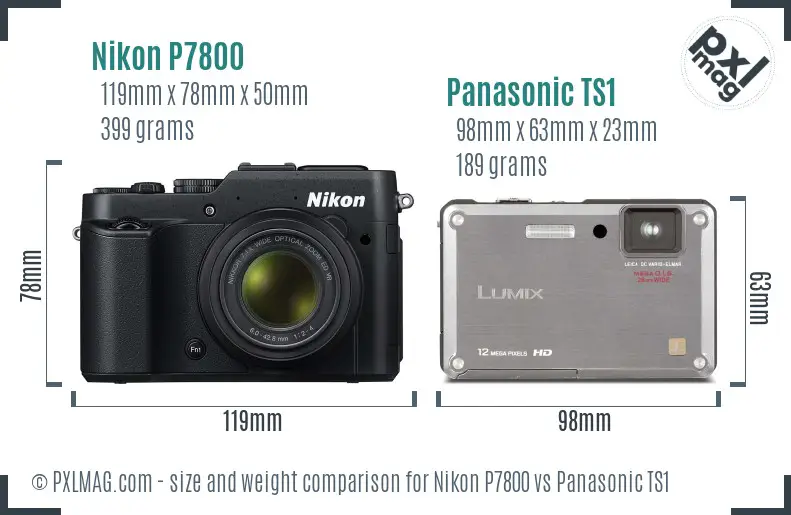 Nikon P7800 vs Panasonic TS1 size comparison