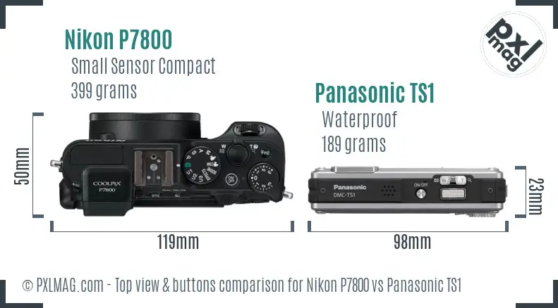 Nikon P7800 vs Panasonic TS1 top view buttons comparison