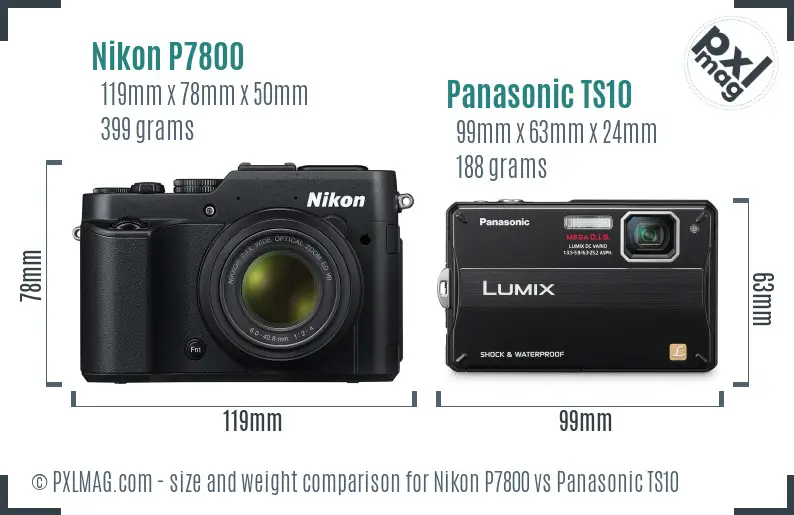 Nikon P7800 vs Panasonic TS10 size comparison