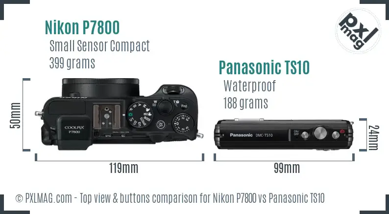 Nikon P7800 vs Panasonic TS10 top view buttons comparison