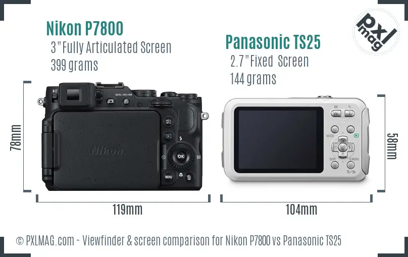 Nikon P7800 vs Panasonic TS25 Screen and Viewfinder comparison