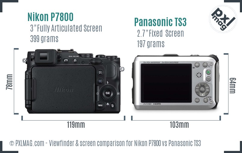Nikon P7800 vs Panasonic TS3 Screen and Viewfinder comparison