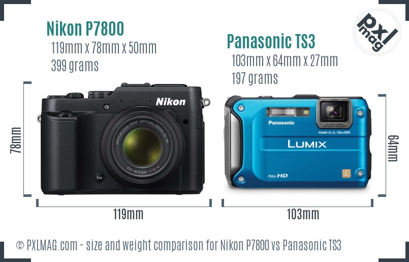 Nikon P7800 vs Panasonic TS3 size comparison