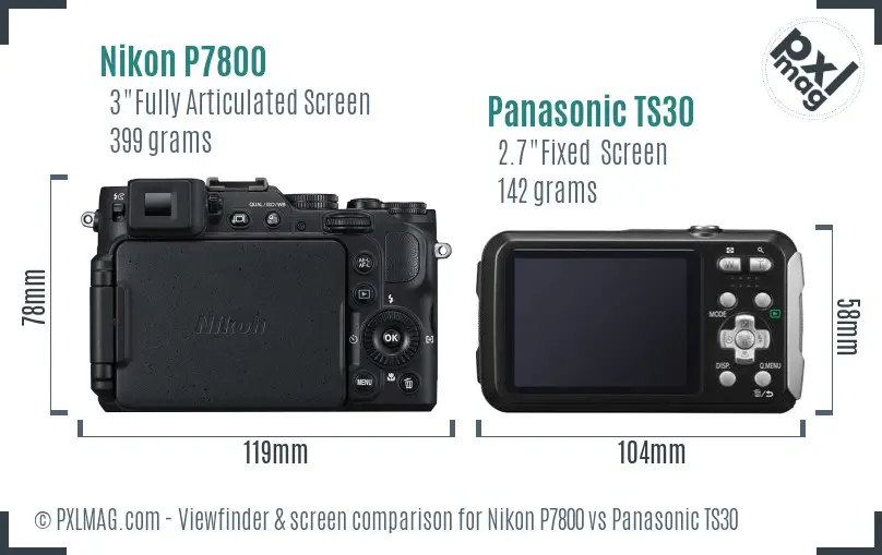 Nikon P7800 vs Panasonic TS30 Screen and Viewfinder comparison