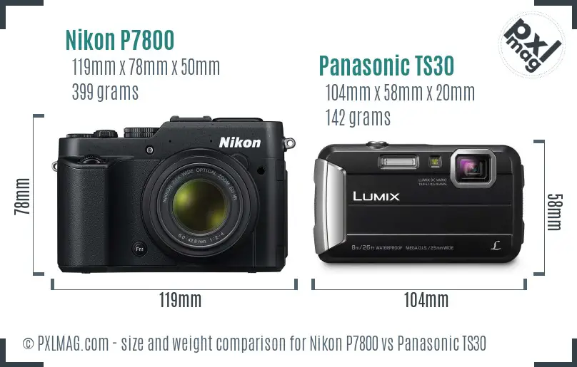 Nikon P7800 vs Panasonic TS30 size comparison