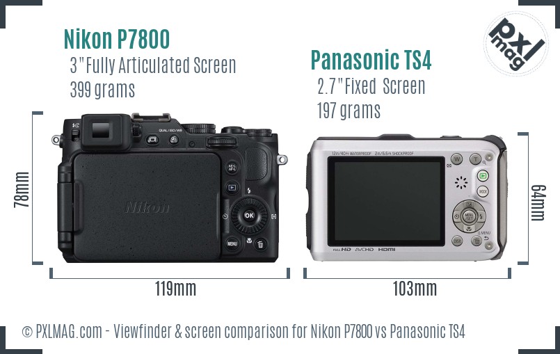 Nikon P7800 vs Panasonic TS4 Screen and Viewfinder comparison