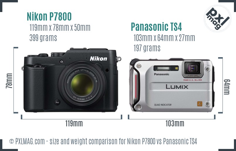 Nikon P7800 vs Panasonic TS4 size comparison
