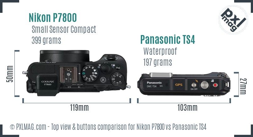 Nikon P7800 vs Panasonic TS4 top view buttons comparison