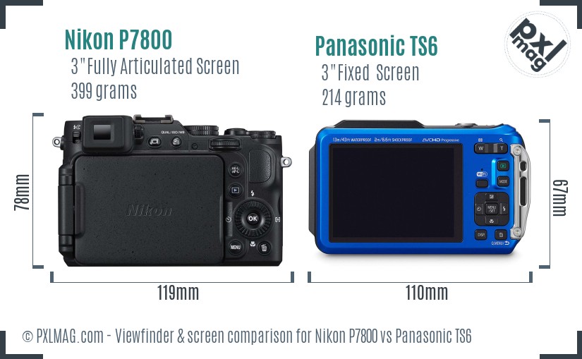 Nikon P7800 vs Panasonic TS6 Screen and Viewfinder comparison