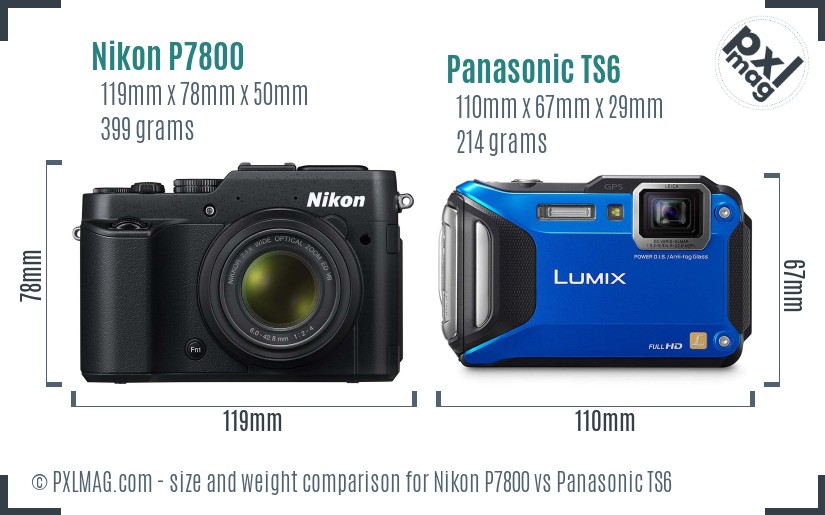 Nikon P7800 vs Panasonic TS6 size comparison