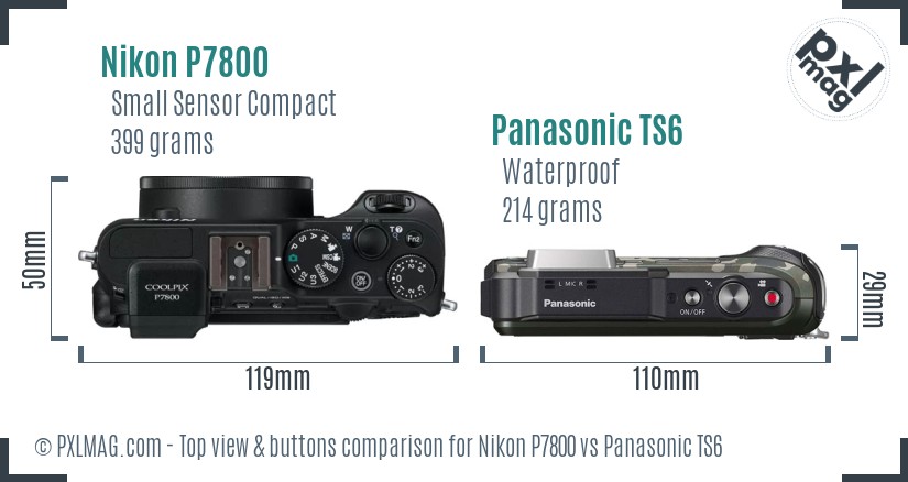 Nikon P7800 vs Panasonic TS6 top view buttons comparison
