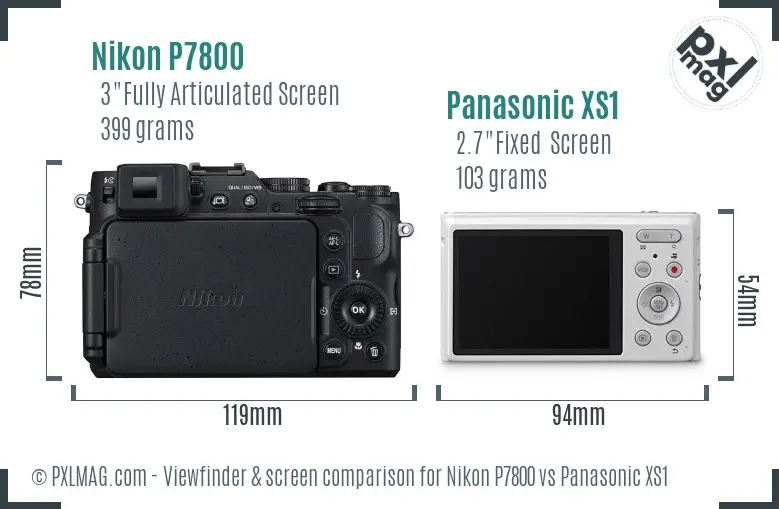 Nikon P7800 vs Panasonic XS1 Screen and Viewfinder comparison