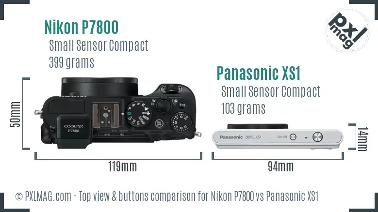 Nikon P7800 vs Panasonic XS1 top view buttons comparison