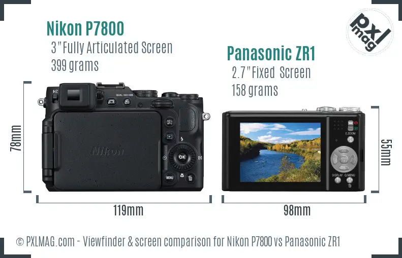 Nikon P7800 vs Panasonic ZR1 Screen and Viewfinder comparison
