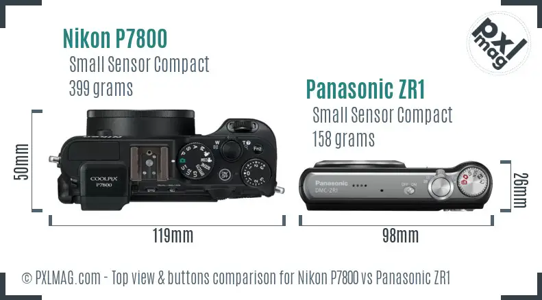 Nikon P7800 vs Panasonic ZR1 top view buttons comparison