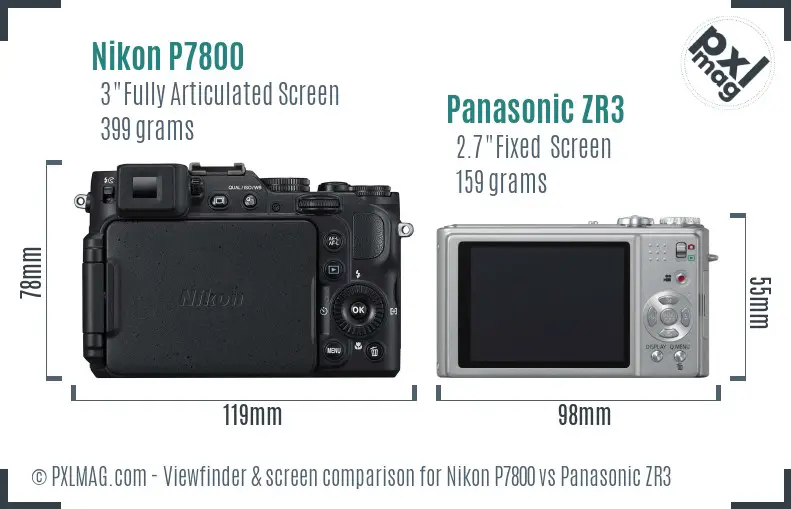 Nikon P7800 vs Panasonic ZR3 Screen and Viewfinder comparison