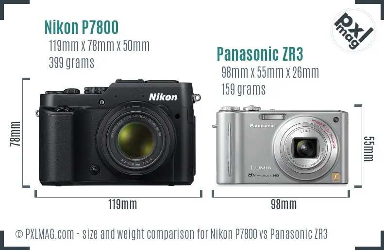 Nikon P7800 vs Panasonic ZR3 size comparison