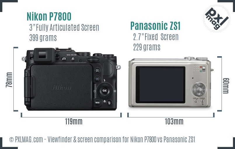 Nikon P7800 vs Panasonic ZS1 Screen and Viewfinder comparison