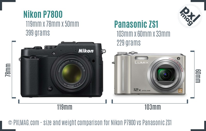 Nikon P7800 vs Panasonic ZS1 size comparison