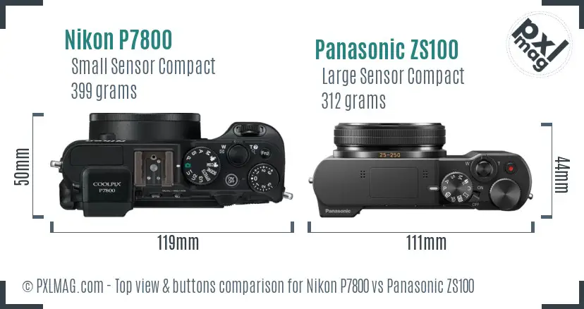 Nikon P7800 vs Panasonic ZS100 top view buttons comparison Nikon P7800 vs Panasonic ZS100 top view buttons comparison