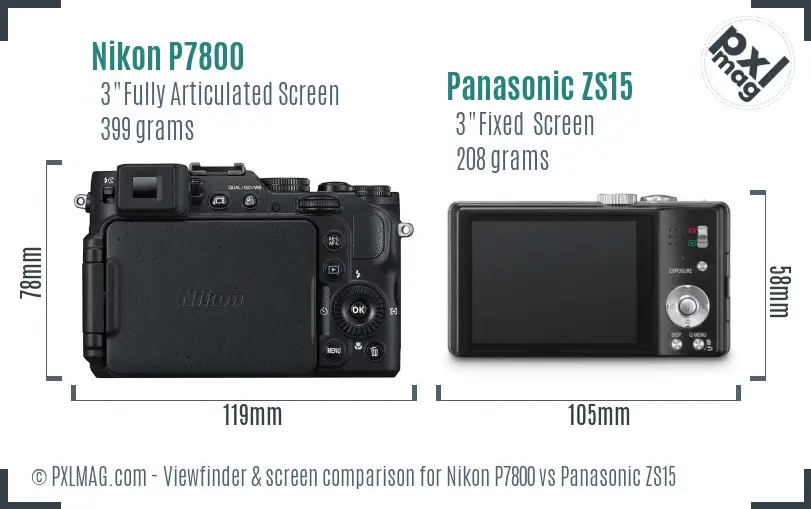 Nikon P7800 vs Panasonic ZS15 Screen and Viewfinder comparison