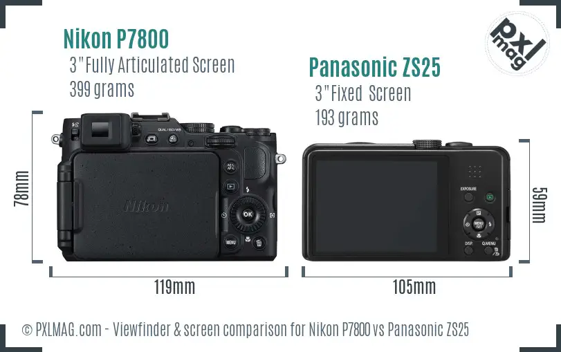 Nikon P7800 vs Panasonic ZS25 Screen and Viewfinder comparison