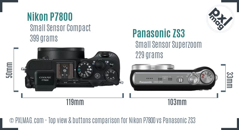 Nikon P7800 vs Panasonic ZS3 top view buttons comparison