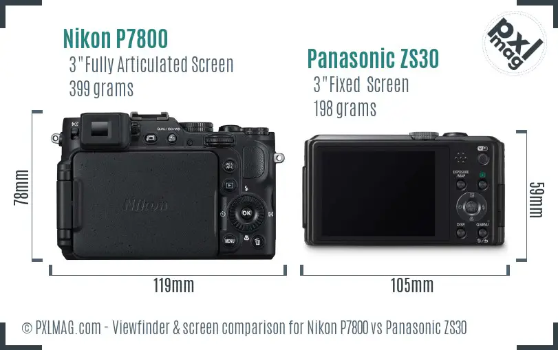 Nikon P7800 vs Panasonic ZS30 Screen and Viewfinder comparison