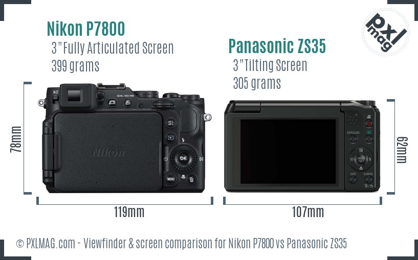 Nikon P7800 vs Panasonic ZS35 Screen and Viewfinder comparison