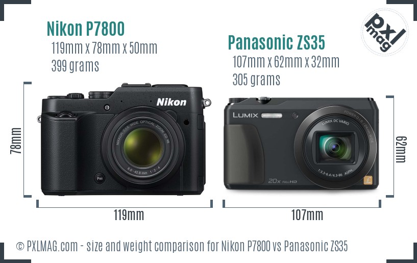 Nikon P7800 vs Panasonic ZS35 size comparison