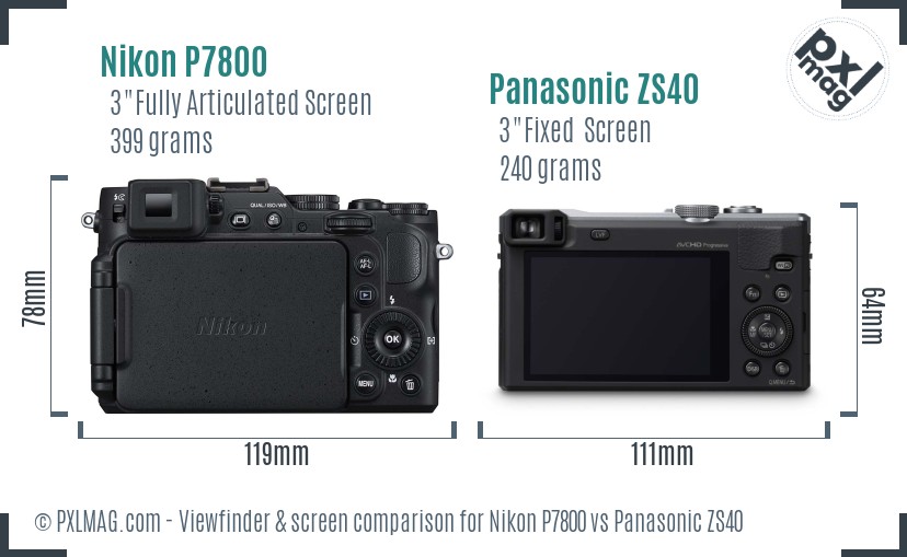 Nikon P7800 vs Panasonic ZS40 Screen and Viewfinder comparison