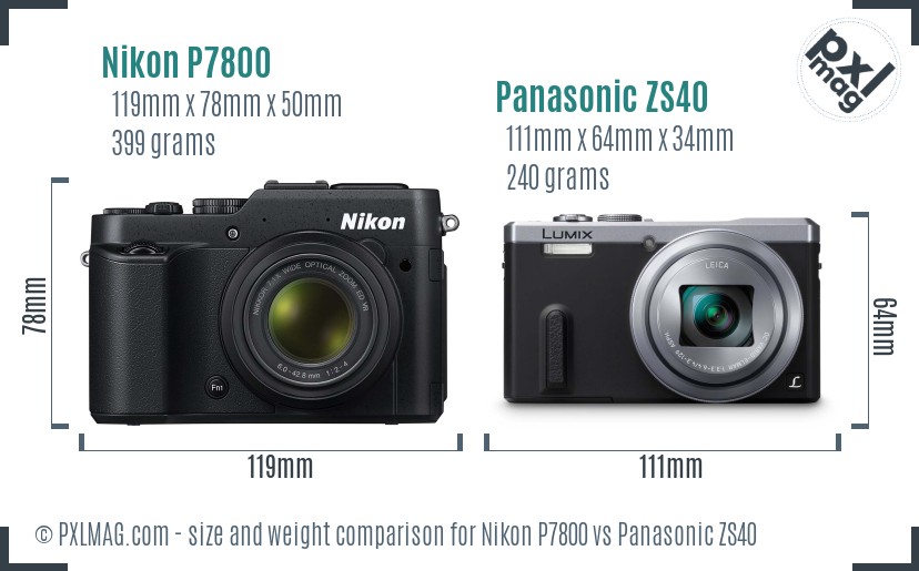 Nikon P7800 vs Panasonic ZS40 size comparison Nikon P7800 vs Panasonic ZS40 size comparison