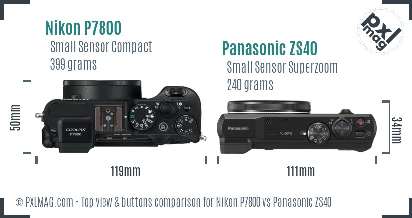 Nikon P7800 vs Panasonic ZS40 top view buttons comparison