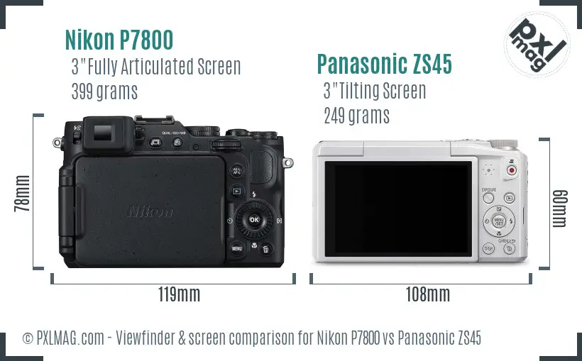 Nikon P7800 vs Panasonic ZS45 Screen and Viewfinder comparison