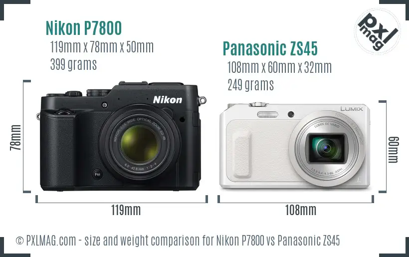 Nikon P7800 vs Panasonic ZS45 size comparison