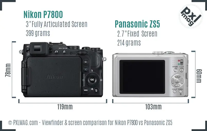 Nikon P7800 vs Panasonic ZS5 Screen and Viewfinder comparison Nikon P7800 vs Panasonic ZS5 Screen and Viewfinder comparison