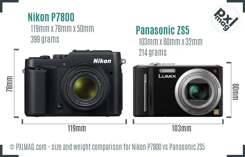 Nikon P7800 vs Panasonic ZS5 size comparison Nikon P7800 vs Panasonic ZS5 size comparison