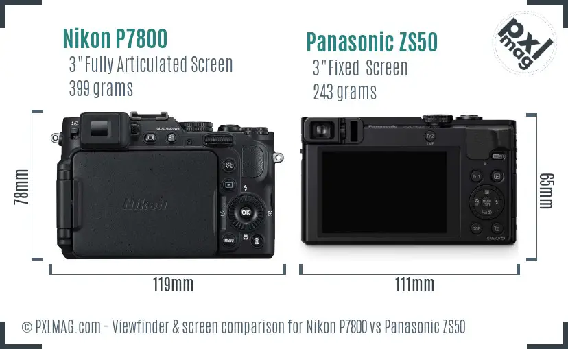 Nikon P7800 vs Panasonic ZS50 Screen and Viewfinder comparison