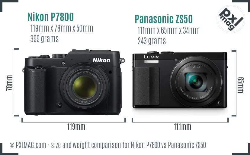 Nikon P7800 vs Panasonic ZS50 size comparison