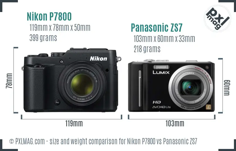 Nikon P7800 vs Panasonic ZS7 size comparison Nikon P7800 vs Panasonic ZS7 size comparison