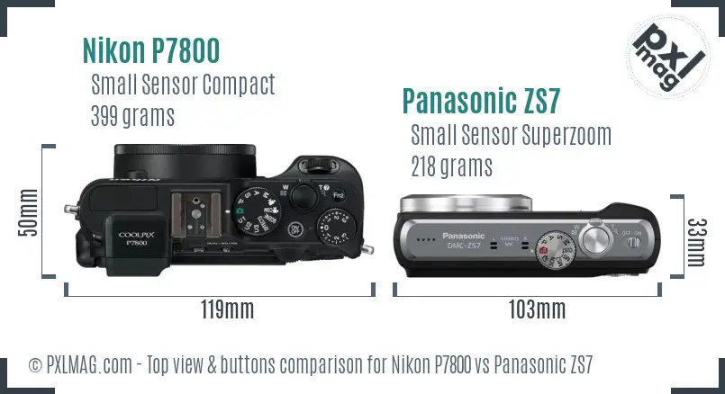 Nikon P7800 vs Panasonic ZS7 top view buttons comparison Nikon P7800 vs Panasonic ZS7 top view buttons comparison